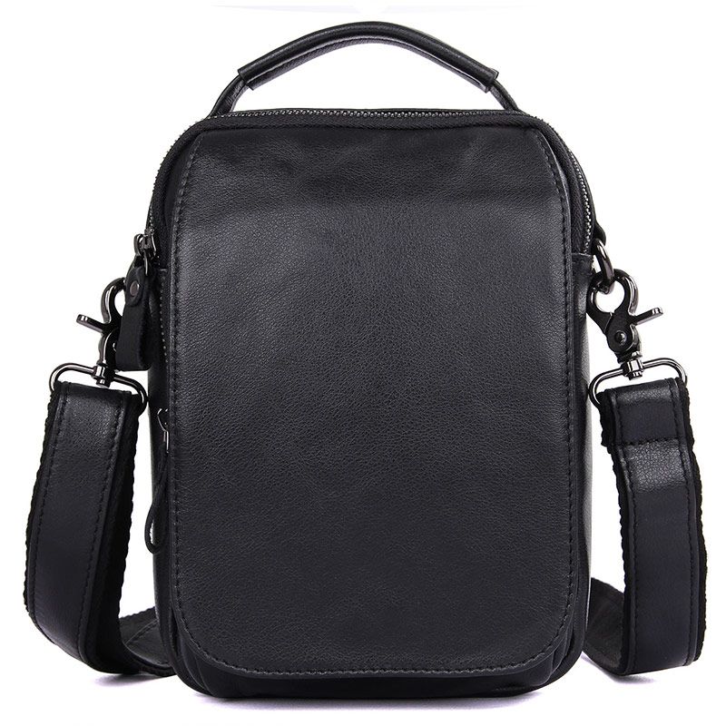1012A Black Nicely Genuine Leather Mens Small Sling Bag Purse