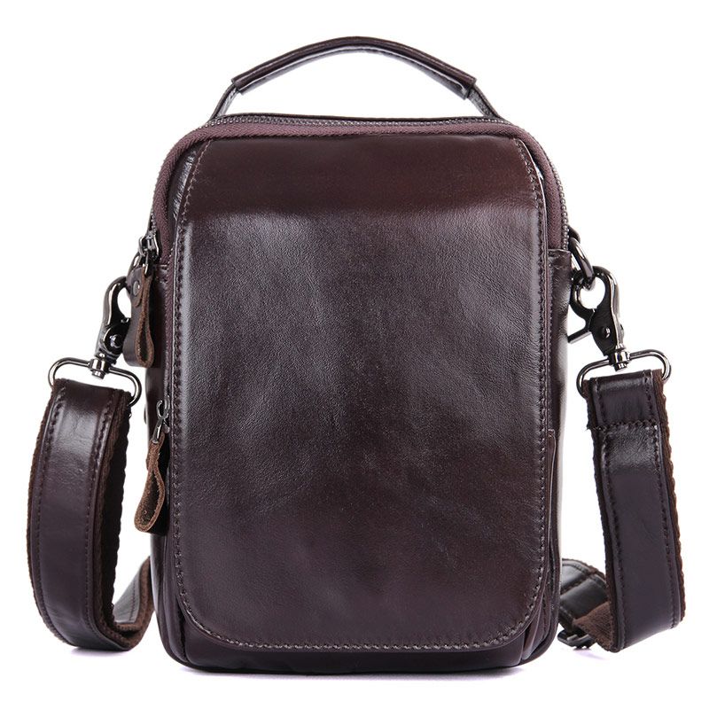 1012Q Chocolate Genuine Leather Mens Small Sling Bag For Phone