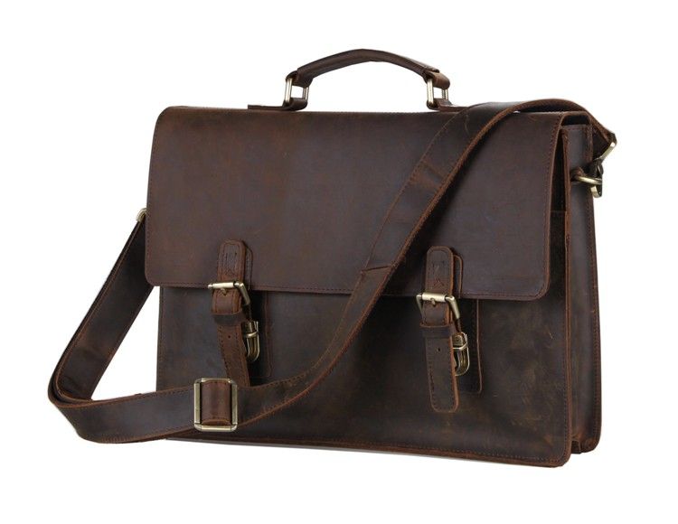 7223R-1 Vintage Crazy Horse Leather Men's Dark Brown Briefcase Messenger Laptop Bag