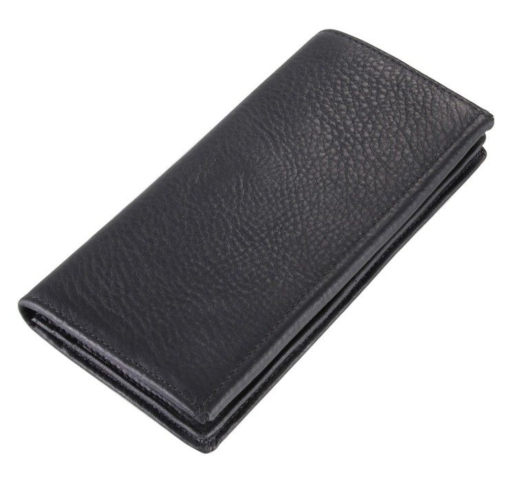 8061A Man Genuine Cow Leather Long Wallect Card Holder Black