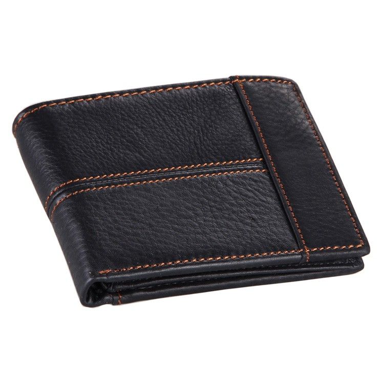 8064A 100% Genuine Cow Leather Fashion Men's Black Color Purse Wallet Billfold