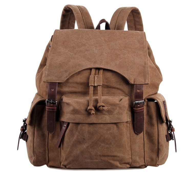9017B Canvas And Leather Lady&Man Trendy Backpack Bag Brown Color