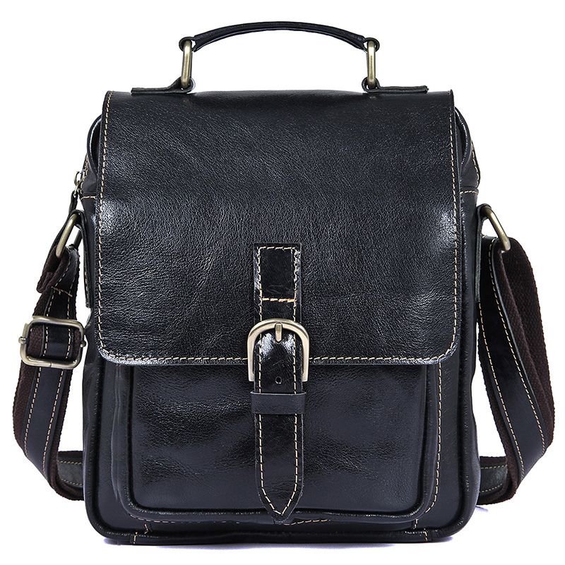 1016A Black Genuine Leather Durable Small Sling Bag for Men