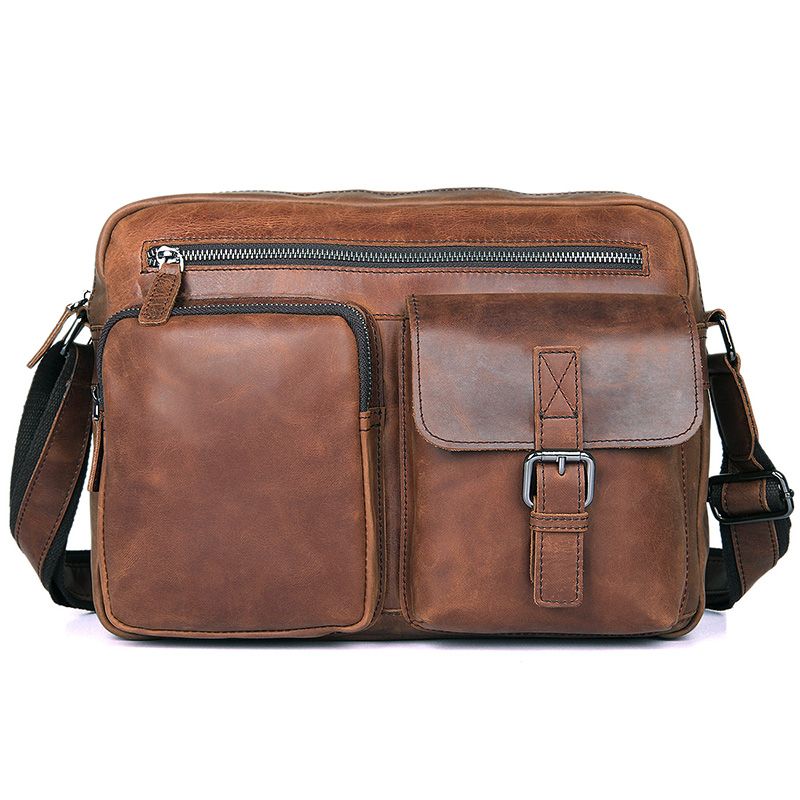 1017B Brown Genuine Leather Sling Bag for Men Laptop Bag