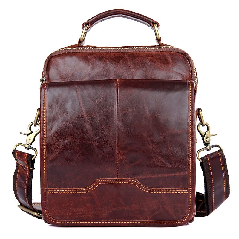 1018Q Brown Genuine Leather Sling Bag for Men Laptop Bag_Messenger_Men&#39;s Leather Bags_Shenzhen ...