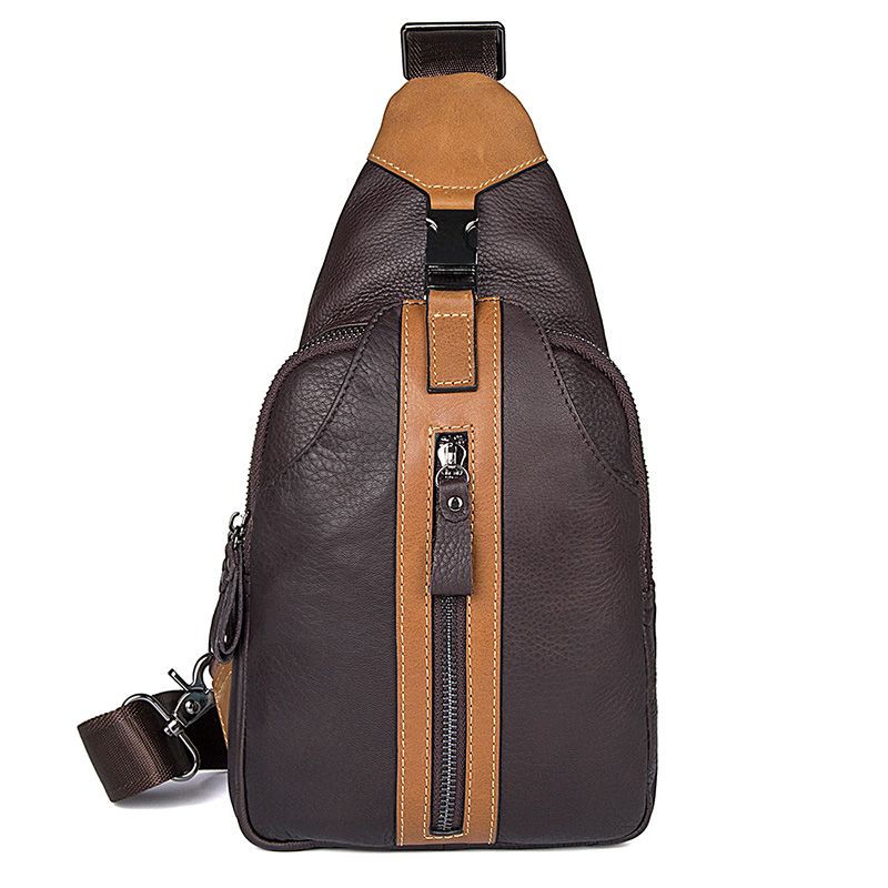 4007C-1 Excellent Quality Coffee Best Cow Leather Men's Chest Bag  
