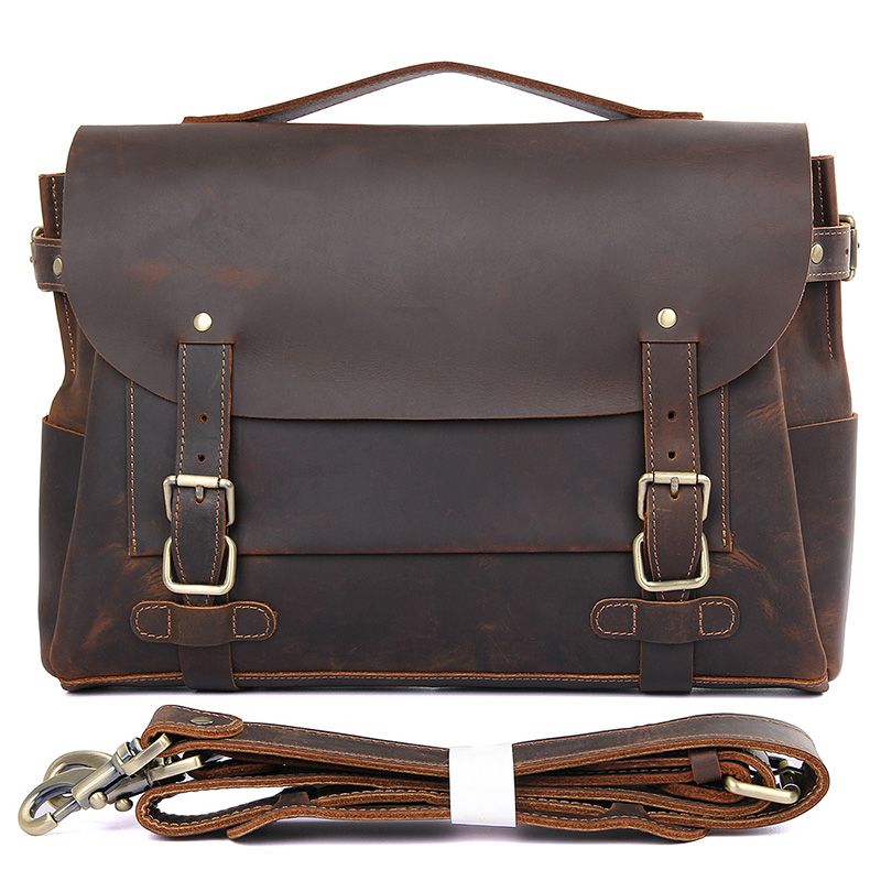 7369R Unique Design Crazy Horse Leather Handbag for Men Fashionable Laptop Bag 