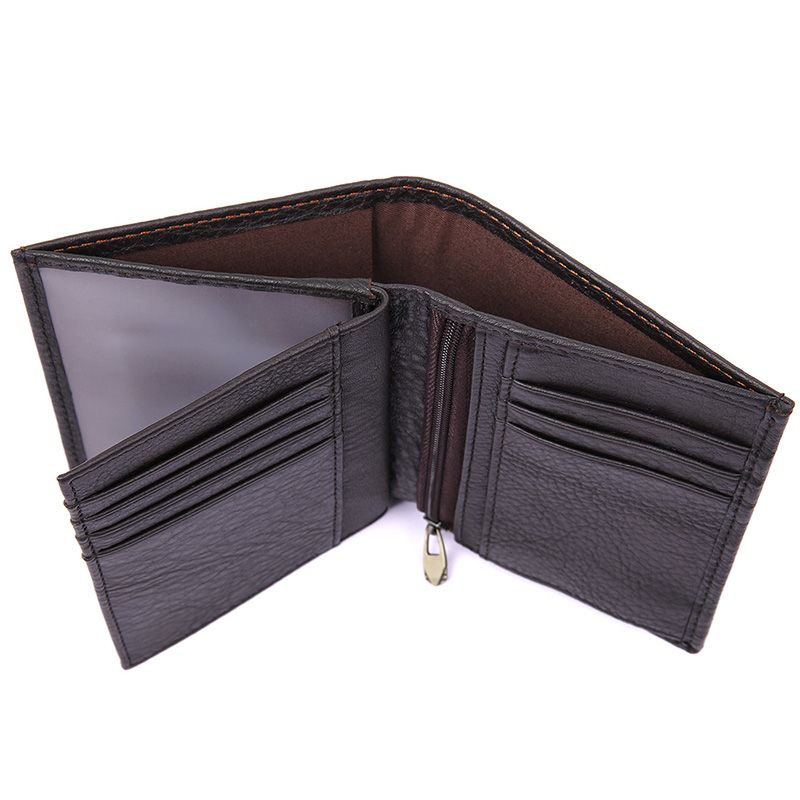 Men Leather Bifold Big Capacity Wallet Card Holder Wallet with Double ID Window