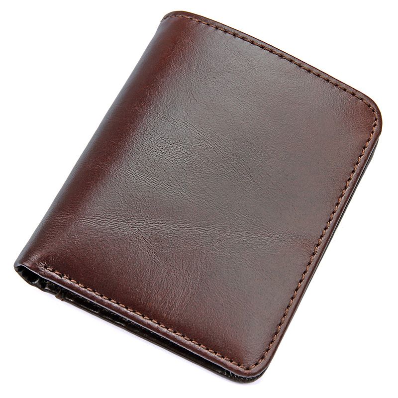 8160-2C Real Cow Leather Short Pocket Wallet Purse for Men