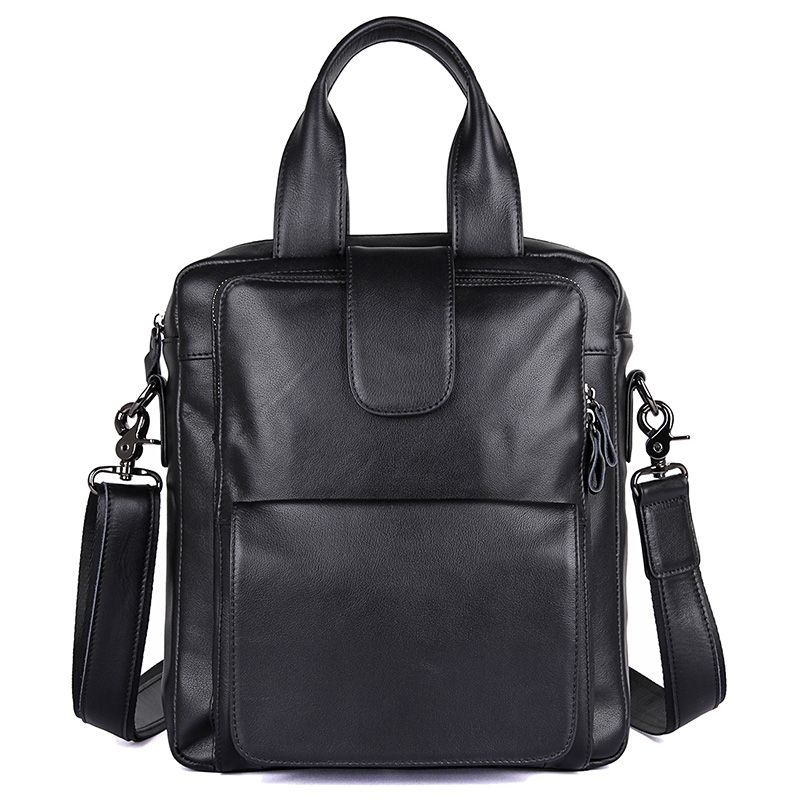 7266A Black Genuine Cow Leather Men's Handbag Small Messenger Bag for Ipad