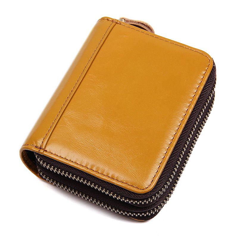 R-8438D  Orange Yellow Real Cow Leather RFID Card Holder Money Wallet