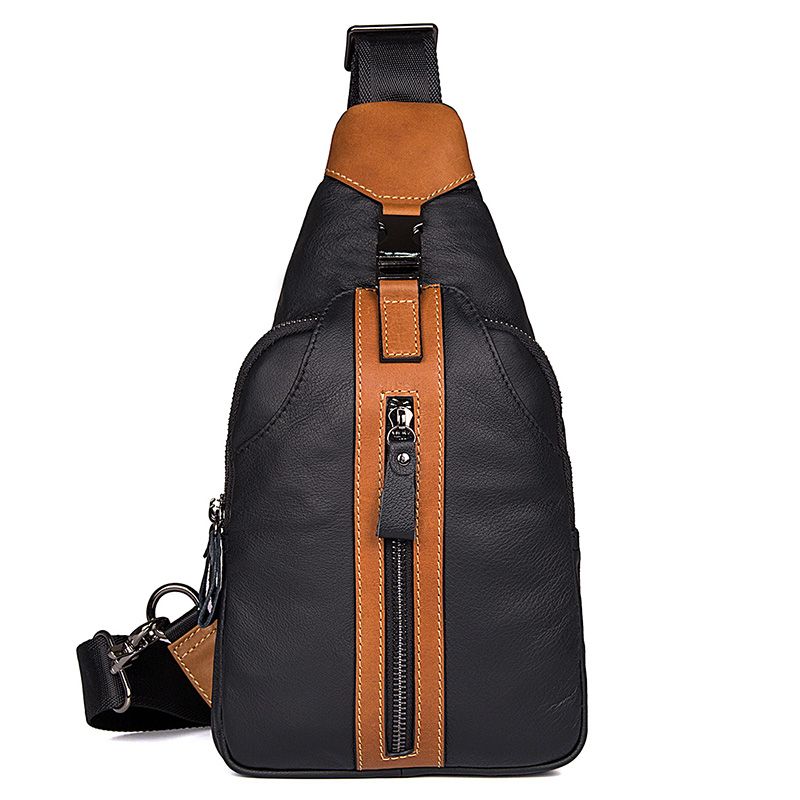 4007A-1 Black New Design Cowhide Backpack Sling Bag for Men