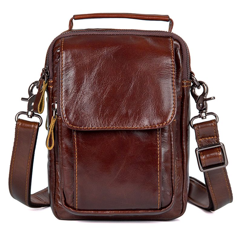 1032B Brown Leather Iphone Pocket Messenger Bag for Men