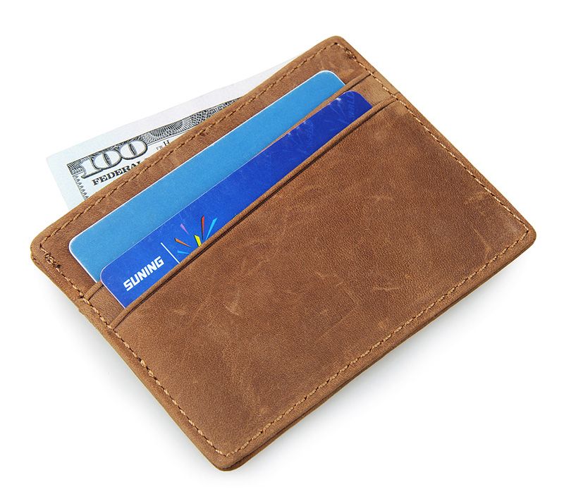 R-8101B Brown Crazy Horse Leather RFID Card Holder