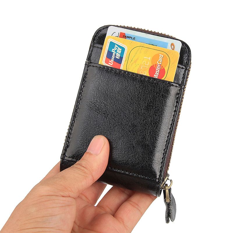 R-8181A Excellent Quality Cowhide Black Slim Card Holder RFID