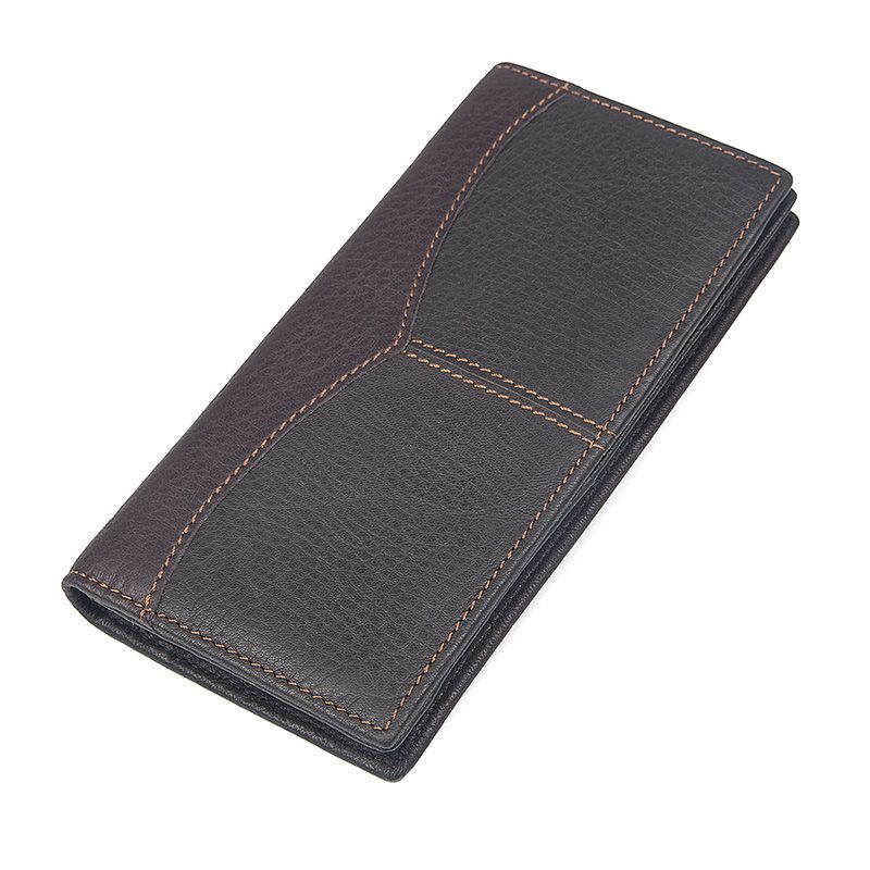 8059Q Coffee Long Style Wallet Men's Soft Real Leather Purse