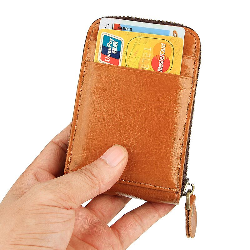 R-8181D Brown-yellow Cow Leather ID Holder RFID Card Holder