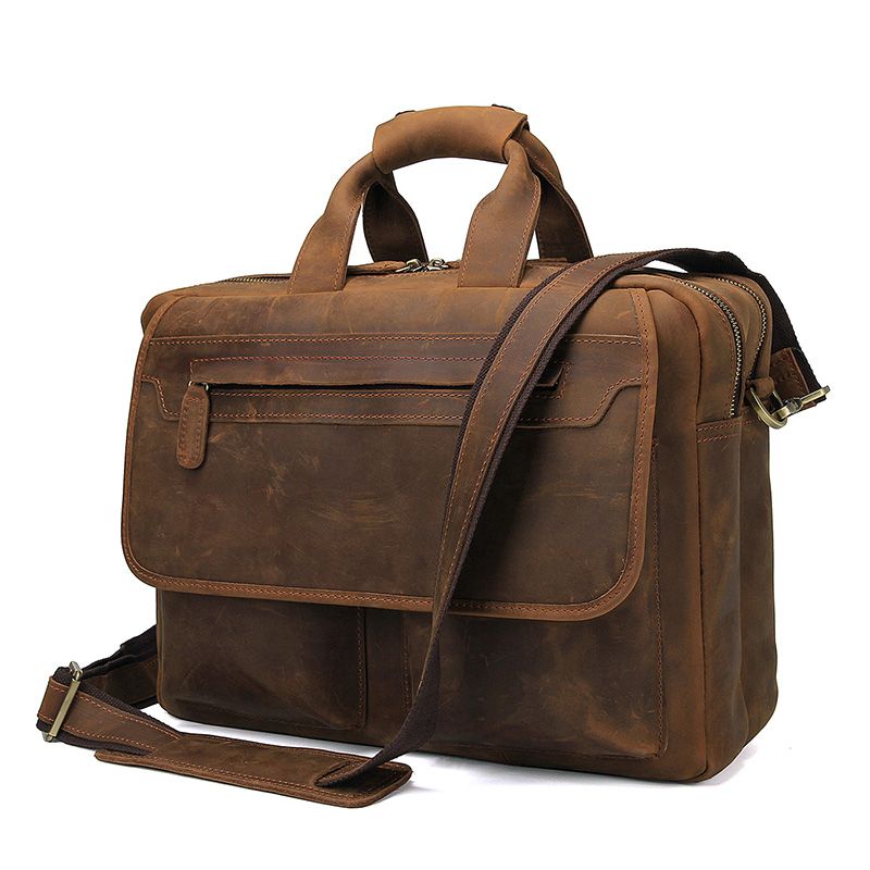7395B  Excellent Quality Cow Leather Brown Men's Briefcase Handbag