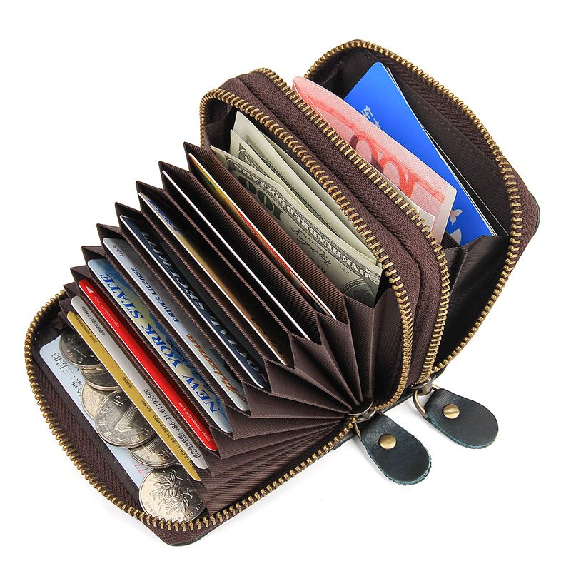 R-8438K Blue Cowhide Leather RFID Card Holder Money Wallet