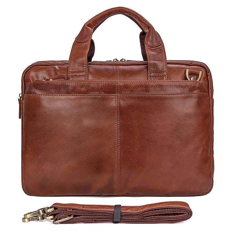 7092-2B Leather Men's Brown Laptop Bag Handbag Briefcase Messenger