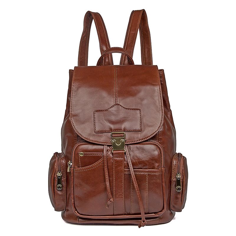 7287B Brown Genuine Leather Unisex Casual Backpack