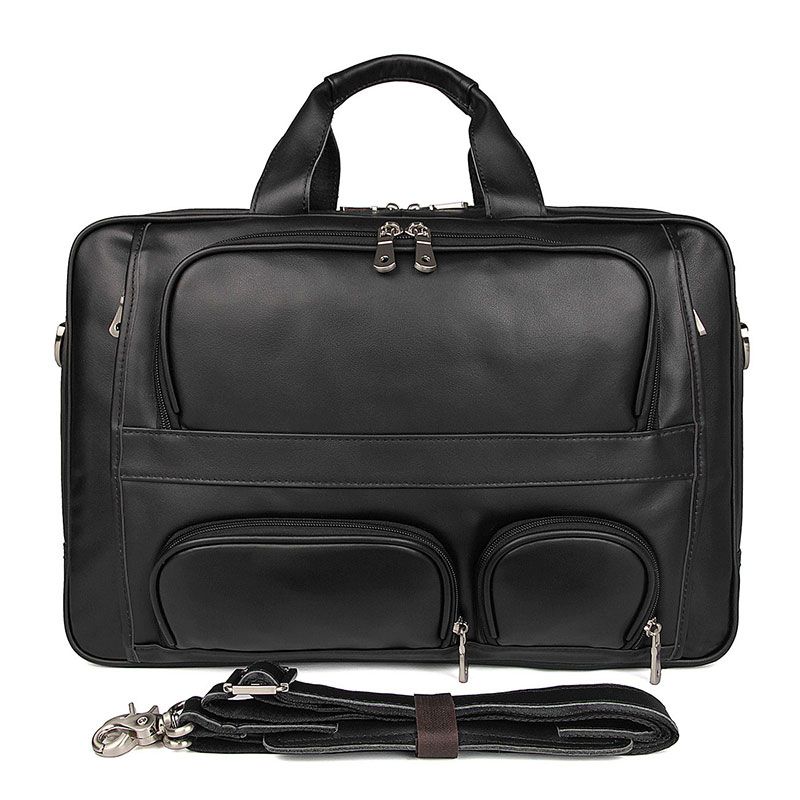 7289A 100% Genuine Vintage Leather Men's Black Briefcase Laptop Bag Mens Busiess Bag