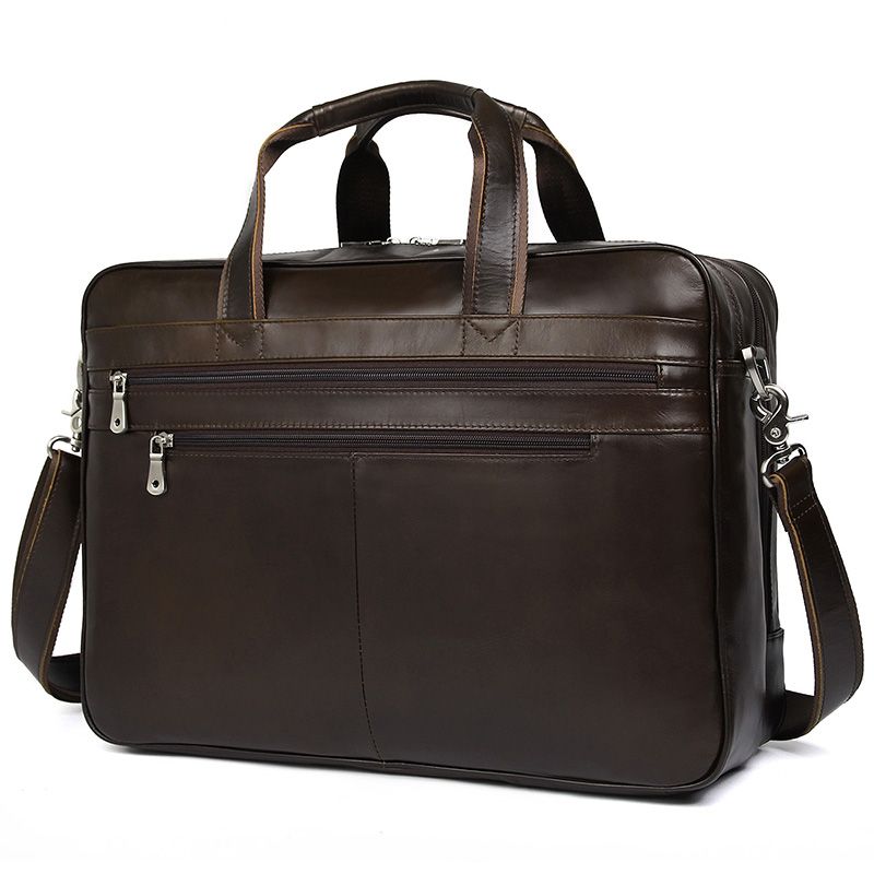 7319C-1 Coffee Cowhide Leather Business Laptop Bag for Men Multi-function Handbag