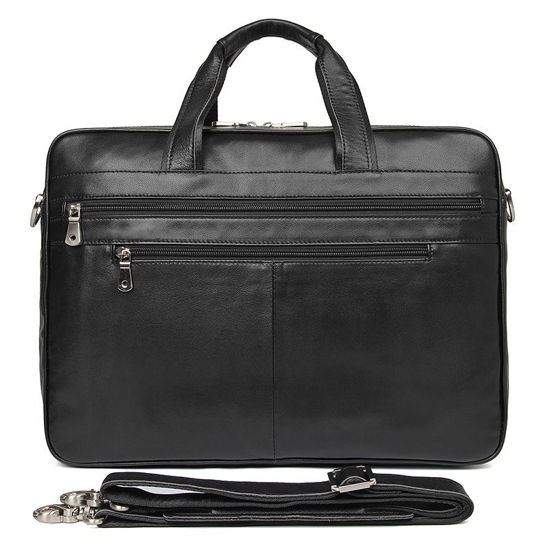 7319A Genuine Cow Leather Men's Black Briefcase Laptop Bag Mens Travel Bag