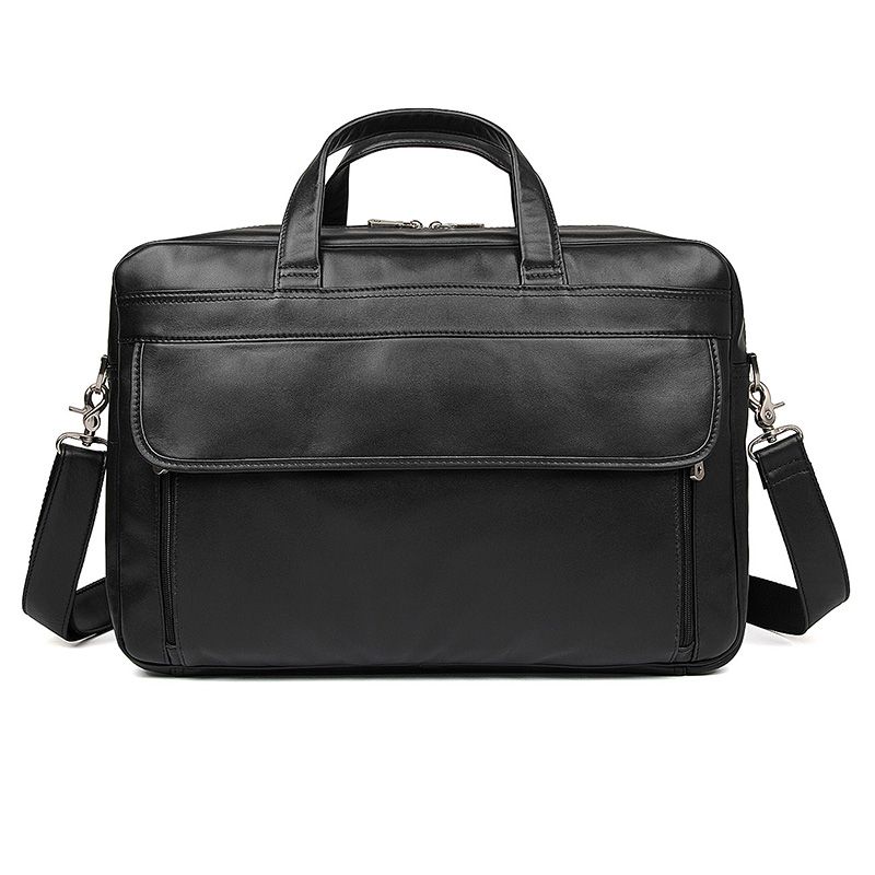 7383A Hot Sale Genuine Cow Leather Black Laptop Handbag Briefcase