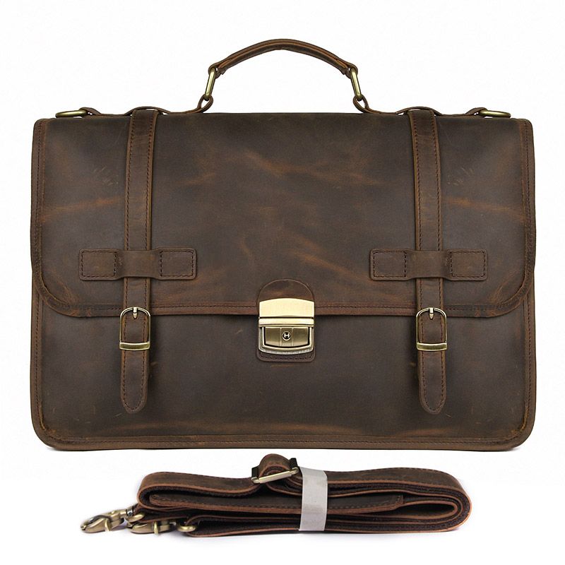 7397R Cow Leather Satchel Bag for Men 15.5 Inch Mens Leather Laptop Messenger Briefcase Bags 