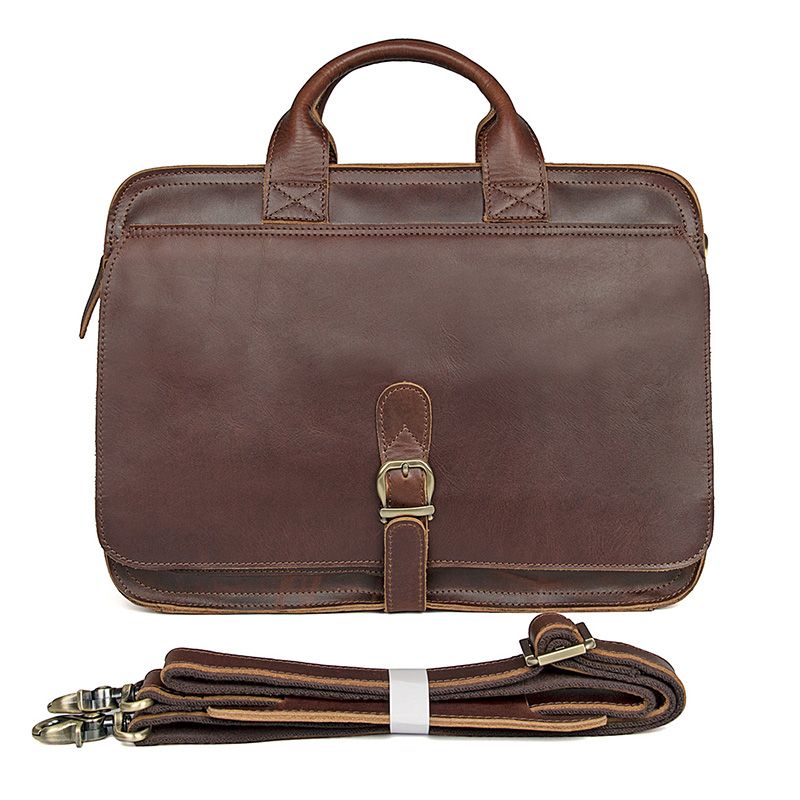 6020Q-2 Crazy Horse Leather Men Briefcase Handbag Messenger Bag