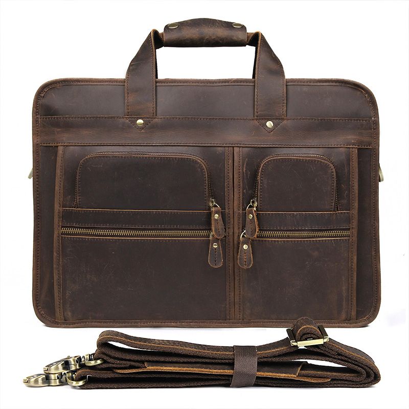 7387R Crazy Horse Leather Unite Design Business Laptop Bag Briefcase