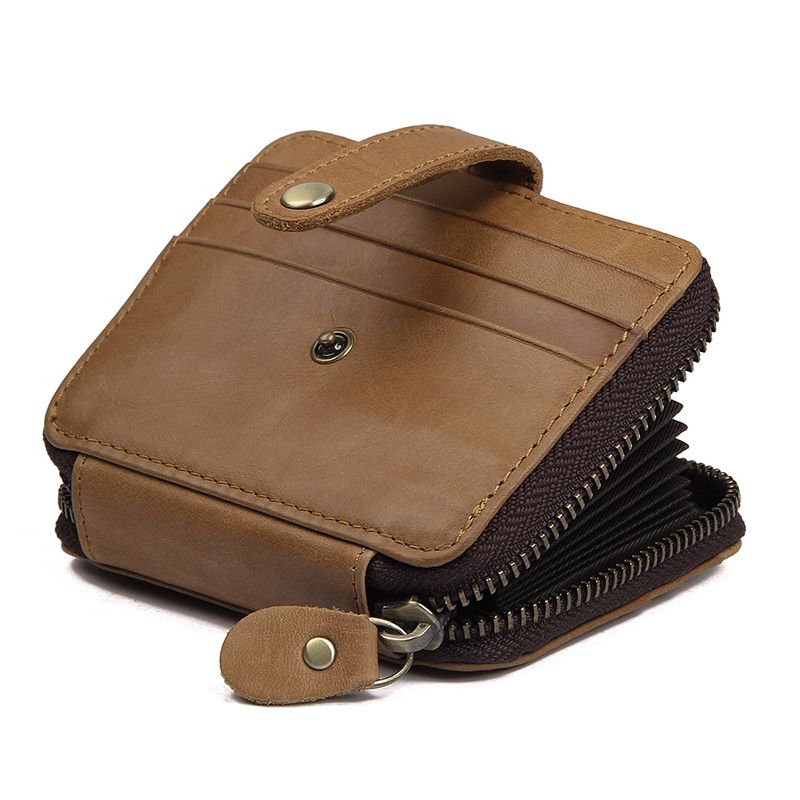 R-8446D Brown Popular in USA Real Cow Leather RFID Wallet Card Holder