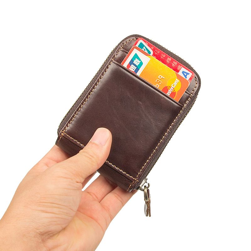 R-8181Q Coffee Mens Real Cowhide RFID ID Card Holder Suppliers in China