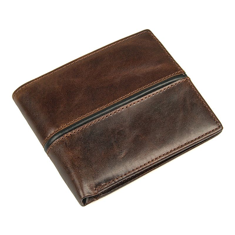 8157-3Q Dark Brown Vintage Cowhide Leather Multi-function Money Wallet 