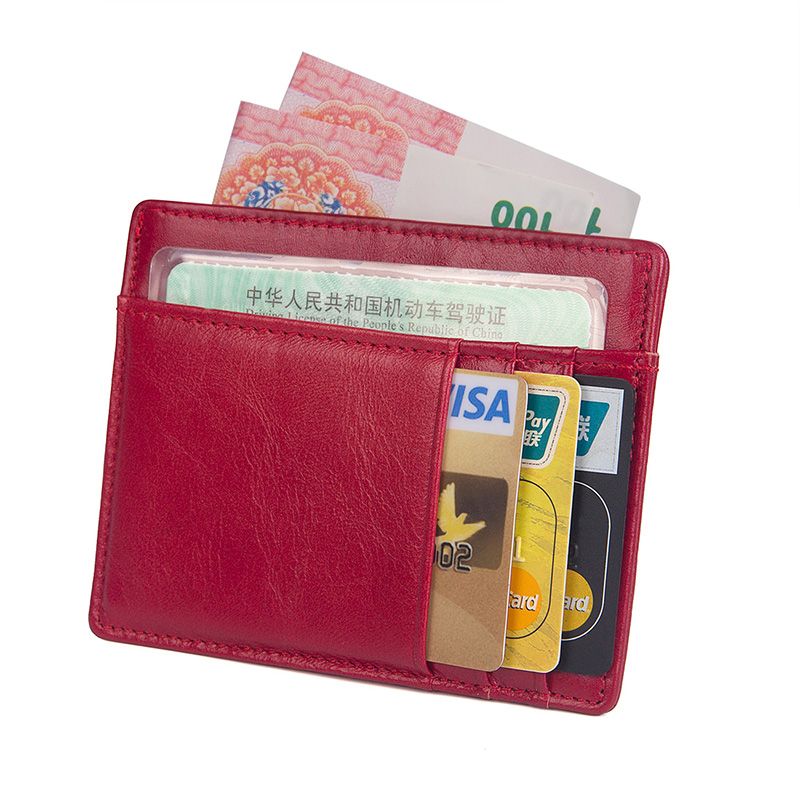 R-8102X Red Genuine Cow Leather Card Holder for Girls