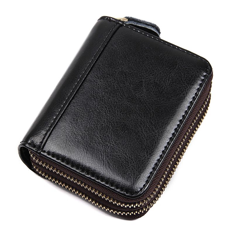 R-8438A  Black Cowhide Leather RFID Card Holder Money Wallet