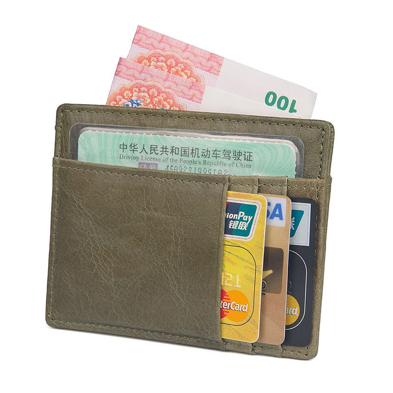 R-8102M Green Top Grain Soft Leather RFID Card Slots for Money 
