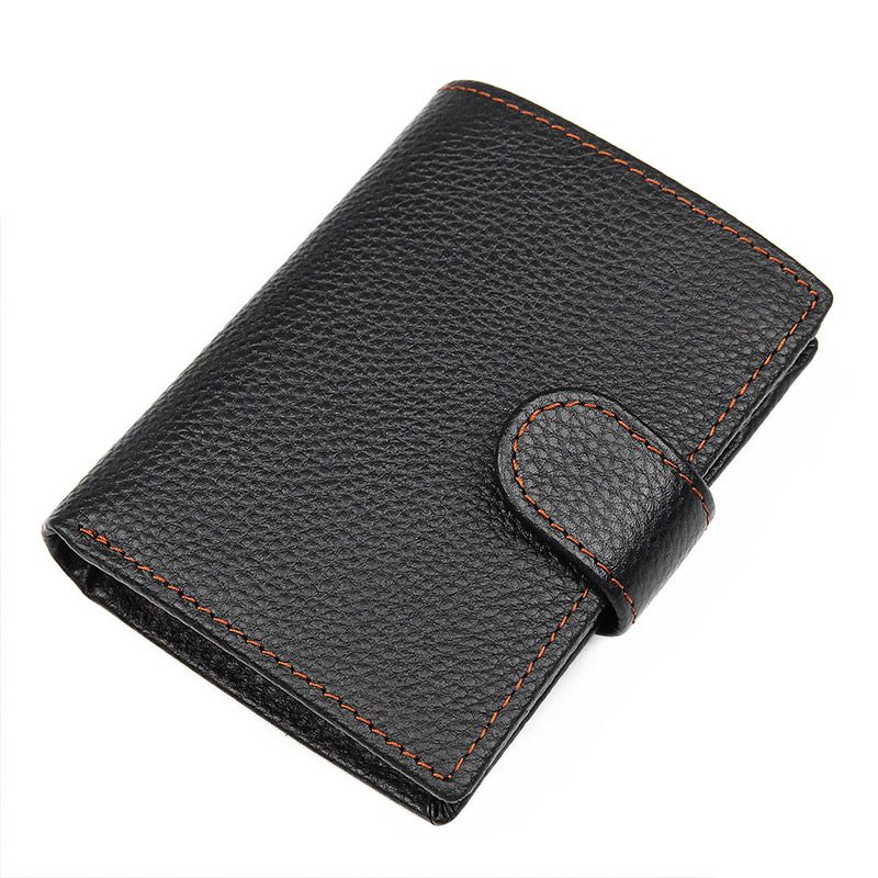 R-8149A Genuine Leather Big Capacity Black RFID Wallet 