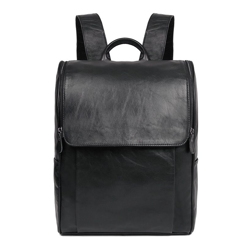 7344A Black Real Cow Leather Backpack School Daily Rucksack