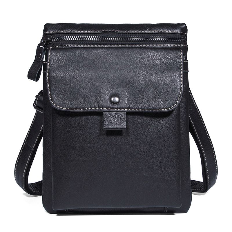 1046A Black Full Grain Cow Leather Messenger Bag Waist Bag Sling Bag