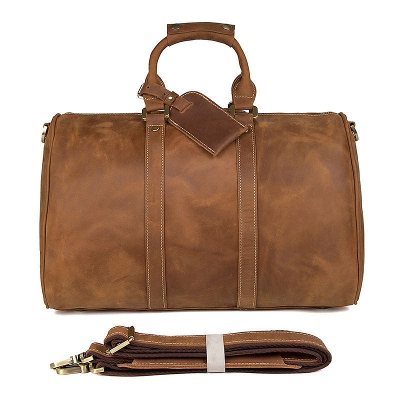 7077B Unisex Crazy Horse Leather Brown Duffle Bag Dispatch Tote Bag Laptop Bag Travel 