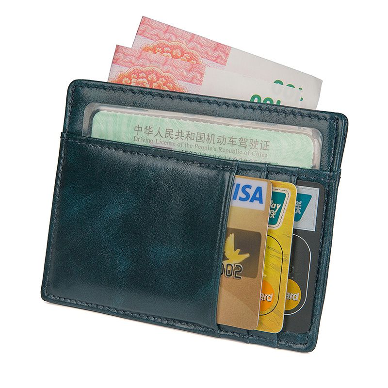 R-8102K Dark Blue Cowhide Leaher RFID Card Holder Money Pocket 