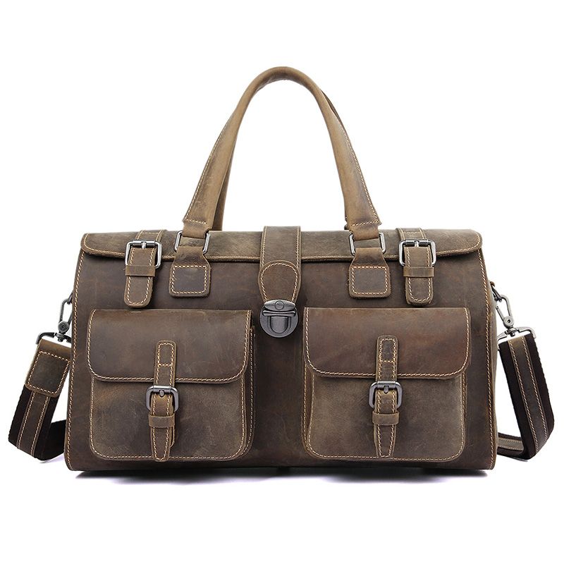 6001R Unique Design Genuine Vintage Cow Leather Dark Brown Durable Handbags for Men Duffle Bag