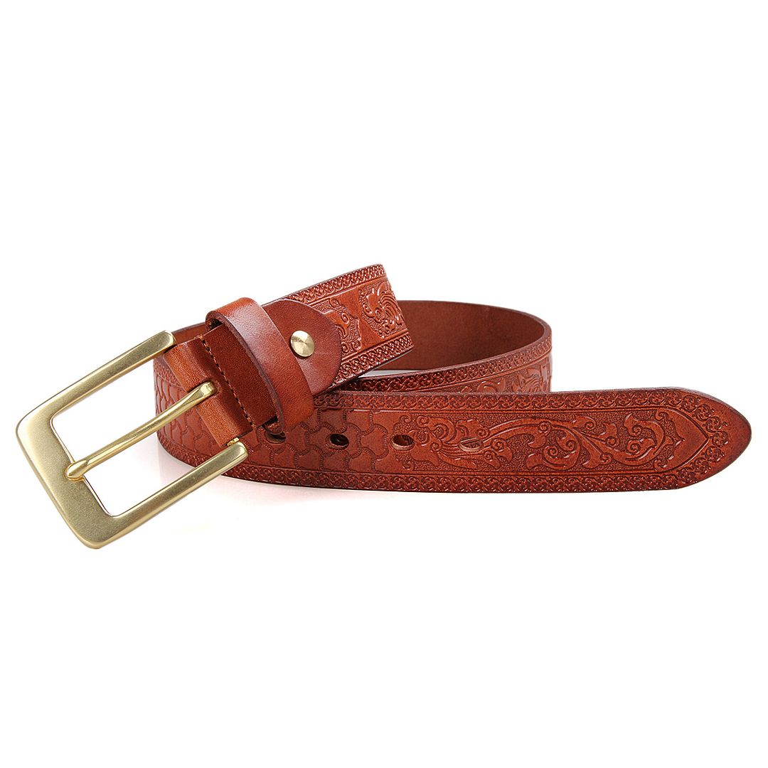 B001B-1 Brown-red Vintage Vegetable Leather Belt for Men