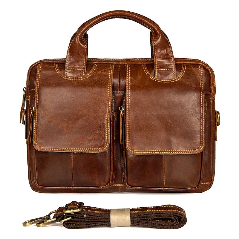 7378C Vintage Cowhide Brown Laptop Briefcase Handbag for Men