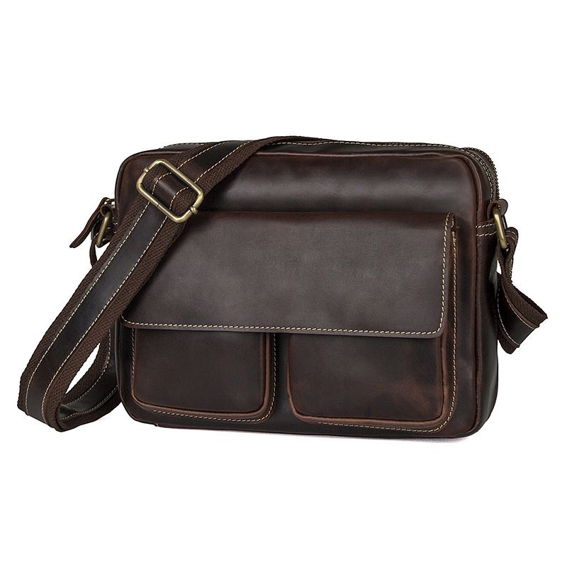 1039Q Dark Brown Cow Leather Messenger Bag Small Laptop Bag