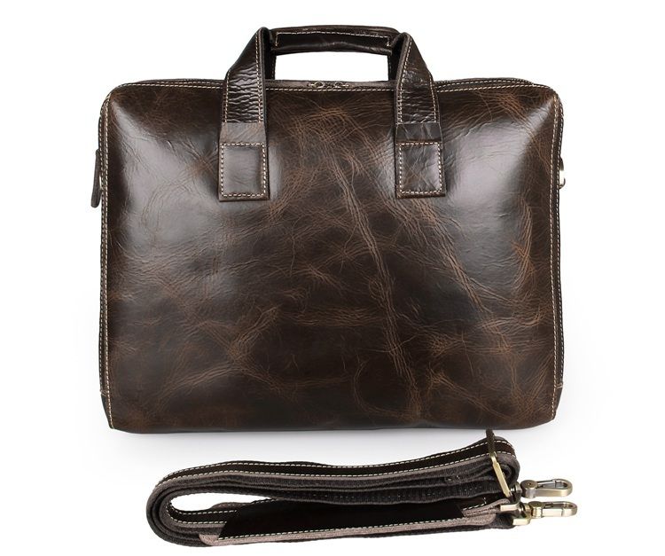 Men&#39;s Genuine Leather Portfolio Messenger Tote Bags Double Zipper Top Laptop Bag | eBay
