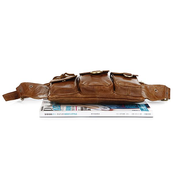Vintage Leather Fashion Men Brown Waist Bag Fanny Pack Purse