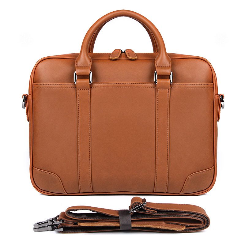 7349B-1 Bright Brown Genuine Leather Briefcase Men Laptop Bag